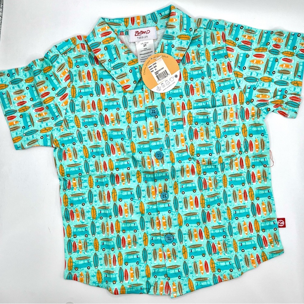 Zutano Aqua Surfboard and Van Shirt Camp Shirt